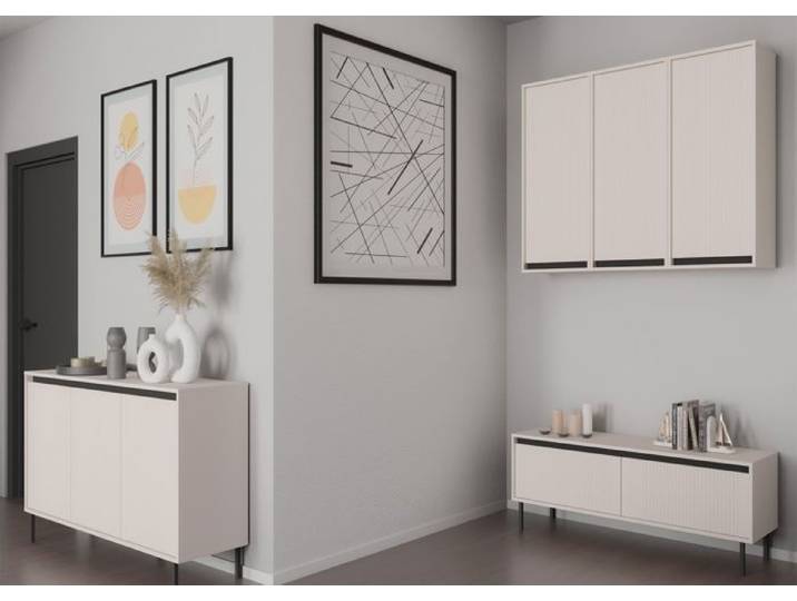 Meuble TV 2 tiroirs avec pieds noir - OSAKA - 140 cm - beige