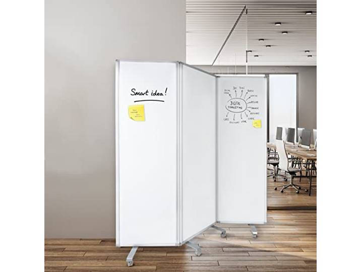 MOB Präsentationswand - Mobile Trennwand - Whiteboard - magnetisch & klappbar - Stellwand Trennwand Raumteiler - Pinnwand mit feststellbaren Rollen - doppelseitig nutzbar (180 x 180 cm)
