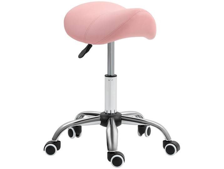 Homcom Rollhocker PU Metall Rosa, Füllung: Schaumstoff, 52x61x53 cm, Büromöbel, Bürostühle, Bürohocker
