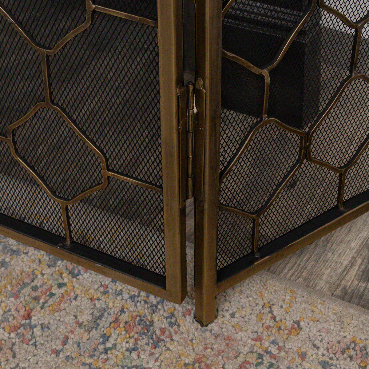 Antique Gold Geometric Detailed Metal Fire Screen - 106cm x 62.5cm Metal