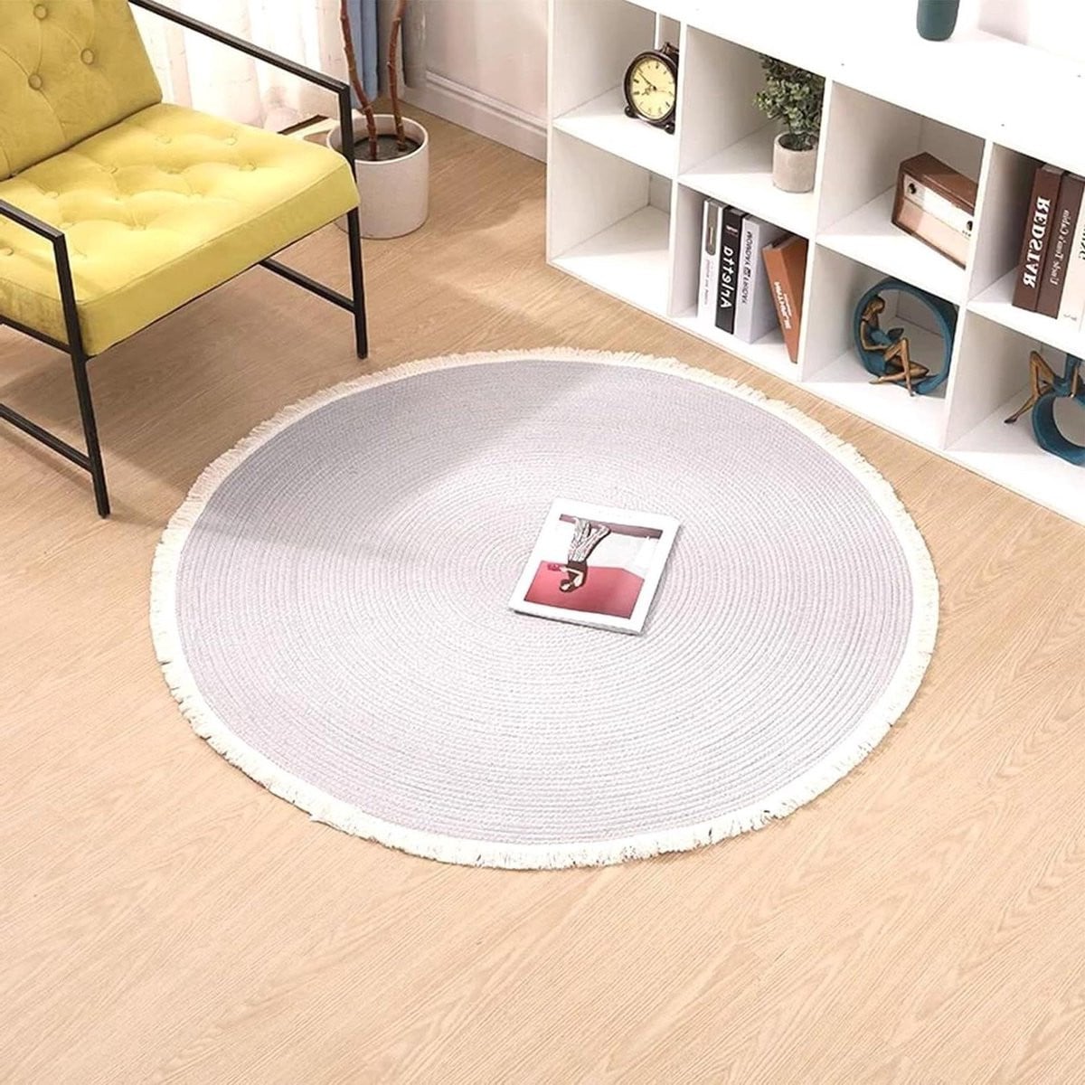 Rond Katoenen Vloerkleed met Franjes - Grijs - 60 cm