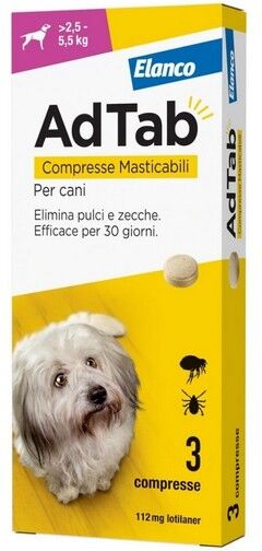 Elanco Adtab Per Cani Da 2,5 A 5,5kg 3 Compresse Masticabili 112mg
