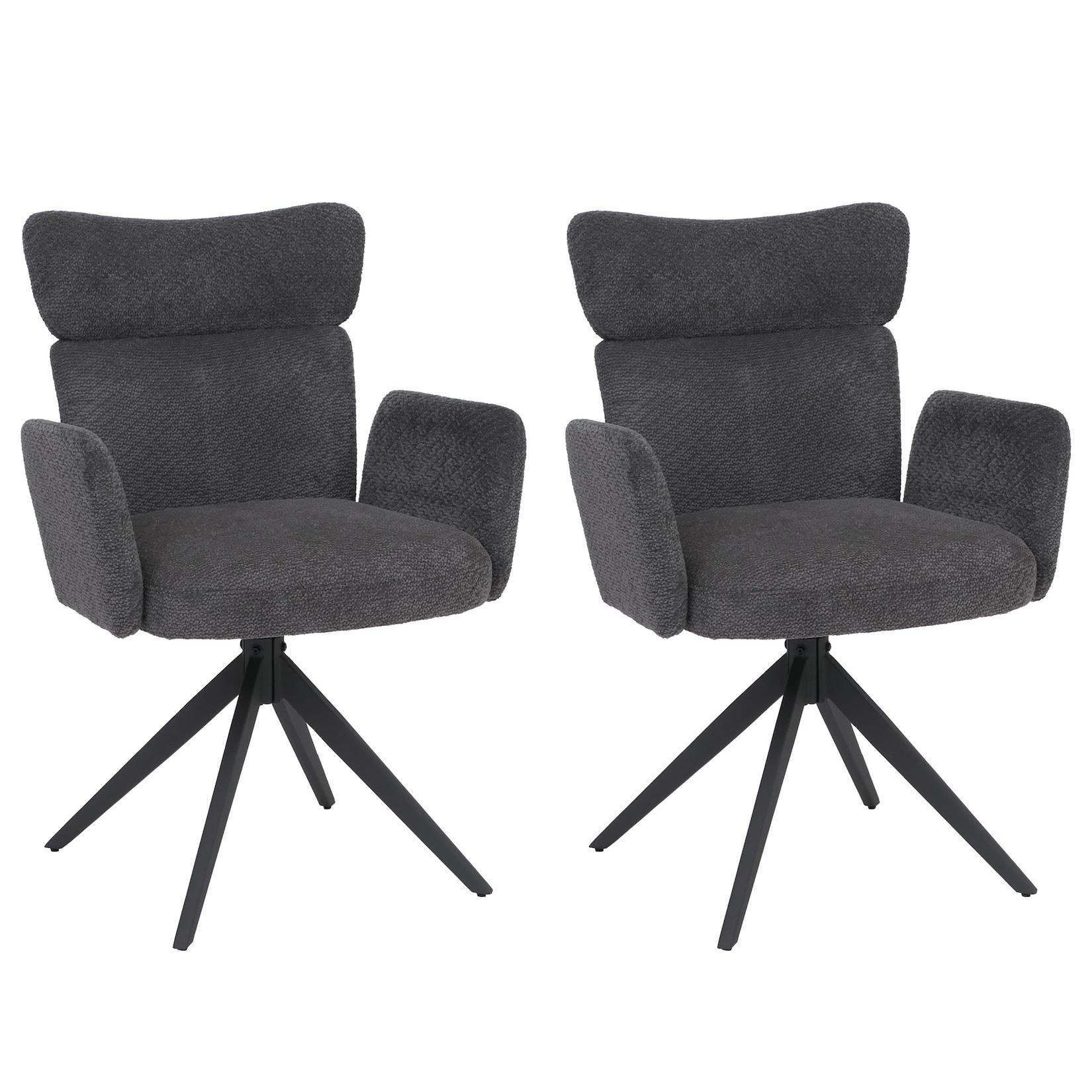 2er-Set Esszimmerstuhl MCW-N11, Stuhl, drehbar Auto-Return Stoff Bouclé 350g/m² ~ dunkelgrau, Beine dunkelgrau
