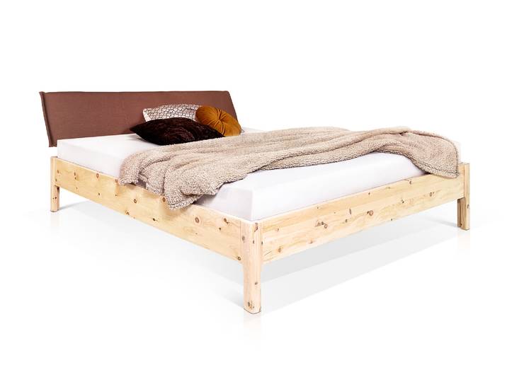 ZANDOR 4-Fuß-Zirbenbett mit Kopfteil aus Leinenstoff, Material