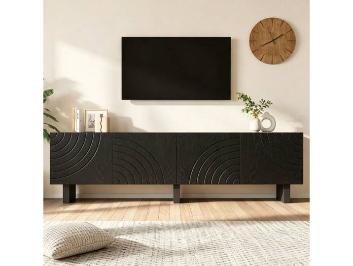 Bladez - Meuble TV moderne 180x40x55 cm Mobilier de salon avec 4 portes support TV 75 pouces - Noir
