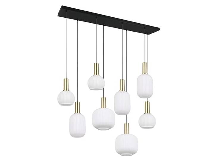 Trio Leuchten Suspension DIVA 319800808\, Métal Laiton/Noir mat\, Verre Blanc\, excl. 8x E27