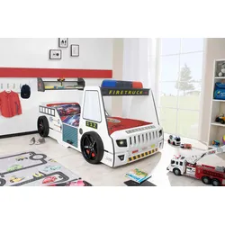 Autobett Kinder 90x200 cm Feuerwehrbett "Rio Firetruck" mit LED-Licht und Sirenenoptik