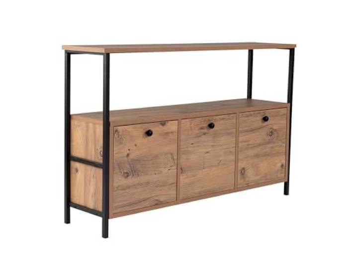 Stilvoller Konsolentisch, Atlantic Pine & Schwarz, 120 x 77 x 29,5 cm 100% melaminbeschichtet, elektrostatische Pulverbeschichtung, Robustes Metallprofil modernes Design für Zuhause & Büro