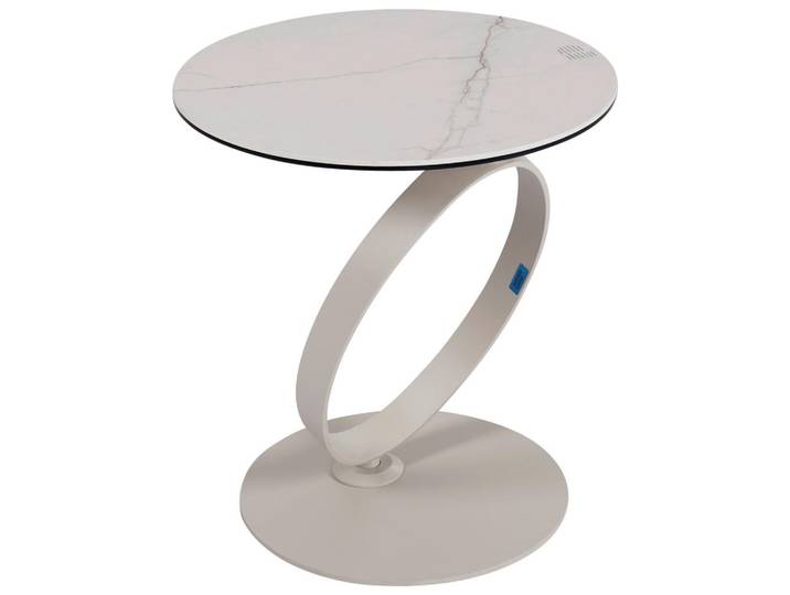 Dieter Knoll Beistelltisch, Weiß, Beige, Metall, Glas, Keramik, rund, Bodenplatte, 50x54x50 cm, Wohnzimmer, Wohnzimmertische, Beistelltische, Beistelltische Metall