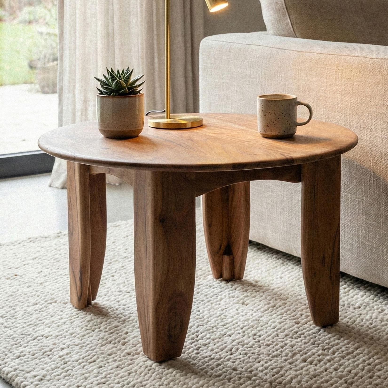 Couchtisch 60cm Sofatisch Akazie Massivholz Wohnzimmertisch Beistelltisch Rund