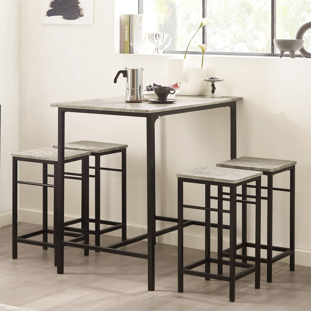 SoBuy Set de 1 table et 4 tabourets de bar effet bois gris Gris 100x87x60cm