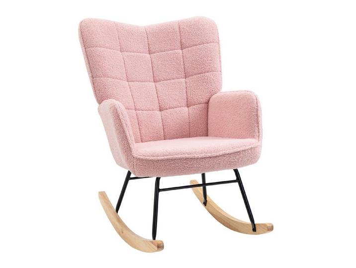 FELIXLEO Sitzhocker Schaukelstuhl im Retro Design, Massivholz, Sessel, Rosa (1 St)