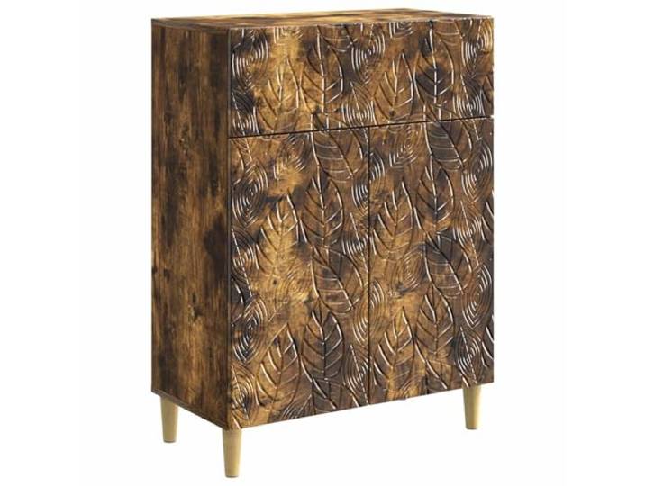 TEKGHUT Sideboard Geräucherte Eiche 66 x 34,5 x 90 cm Holzwerkstoff Vintage-Stil, Eukalyptus-Holz, Schubladen, Regalbretter, 90°-Schwenktüren, braune Beine, Wohnzimmer