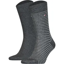 TOMMY HILFIGER Herren Socken, 2er Pack - Small Stripe Socks 2P, Streifen schmal Dunkelgrau / 39-42