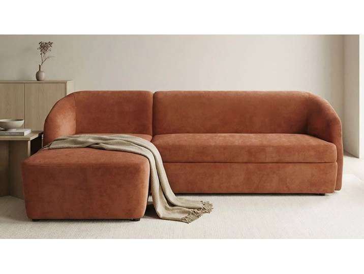 Ecksofa DOMO COLLECTION Orbis, modernes, klares Design mit schmalen, abgerundeten Armlehnen , braun (terra), B:230cm H:74cm T:148cm, 100% Polyester, Sofas, Ecksofa, whlw. mit Bettfunktion u./o. Bettkasten, aus Luxus- Microfaser
