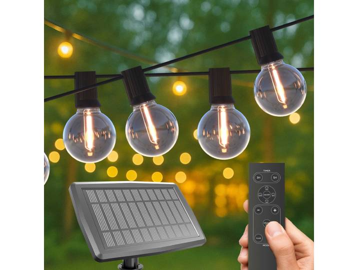 Calex Vista Solar Lichterkette 10 m, 20 Lampen, warmweiß Licht, christmas lights, wasserdicht, mit Fernbedienung