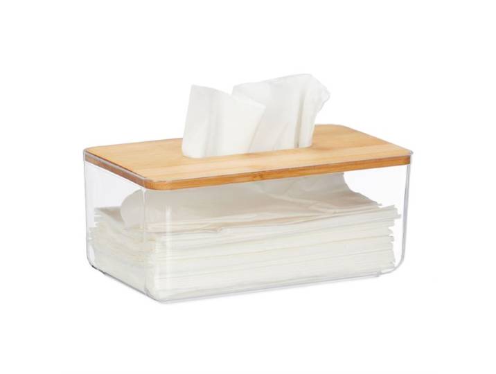 Relaxdays Transparente Tücherbox mit Bambus-Deckel