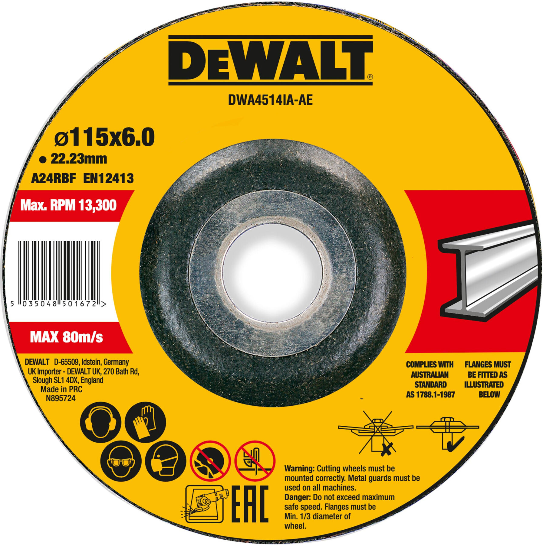 DEWALT High Performance Schruppscheibe 115x6x22,23mm Metall Typ 42 (gekröpft) DWA4514IA-AE)