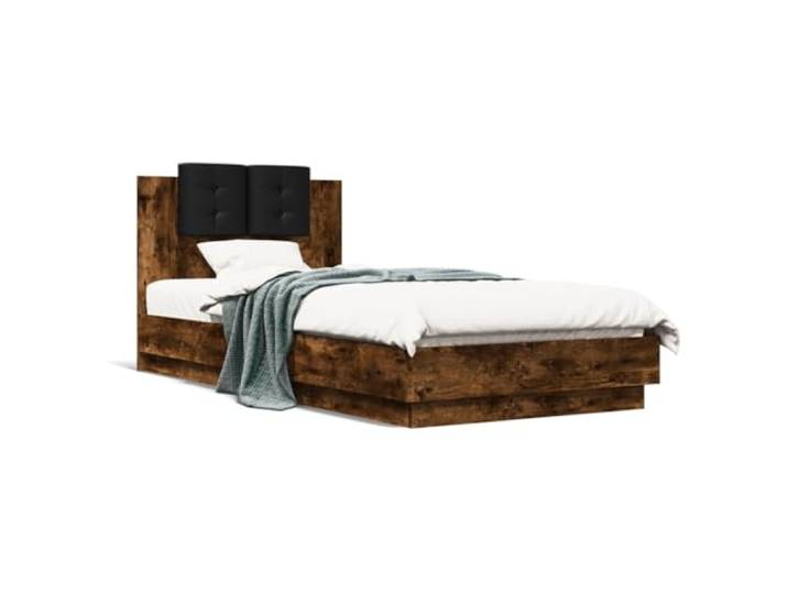 PUGYNBK Bett mit Kopfteil aus technischem Holz, rauchige Eiche, 100 x 200 cm