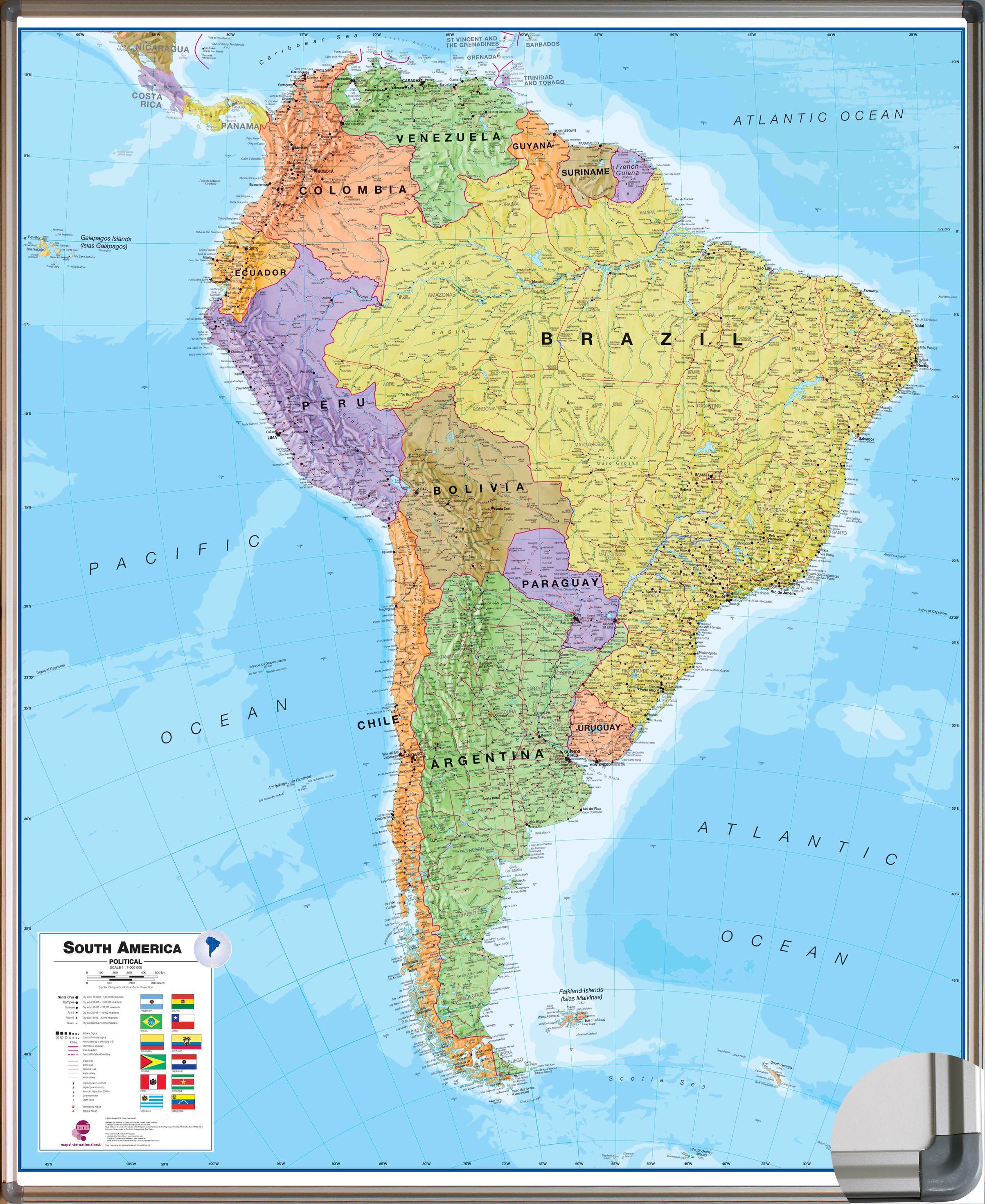 Panneau magnétique (en anglais) - Amérique du Sud politique - 120 x 100 cm   Maps International