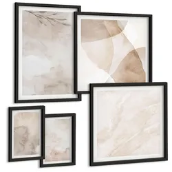 BILDER SET 5er Set - 50x50 cm & 20x30 cm & 40x60 cm Schwarzer Rahmen - Aquarellfarben, Boho-Texturen