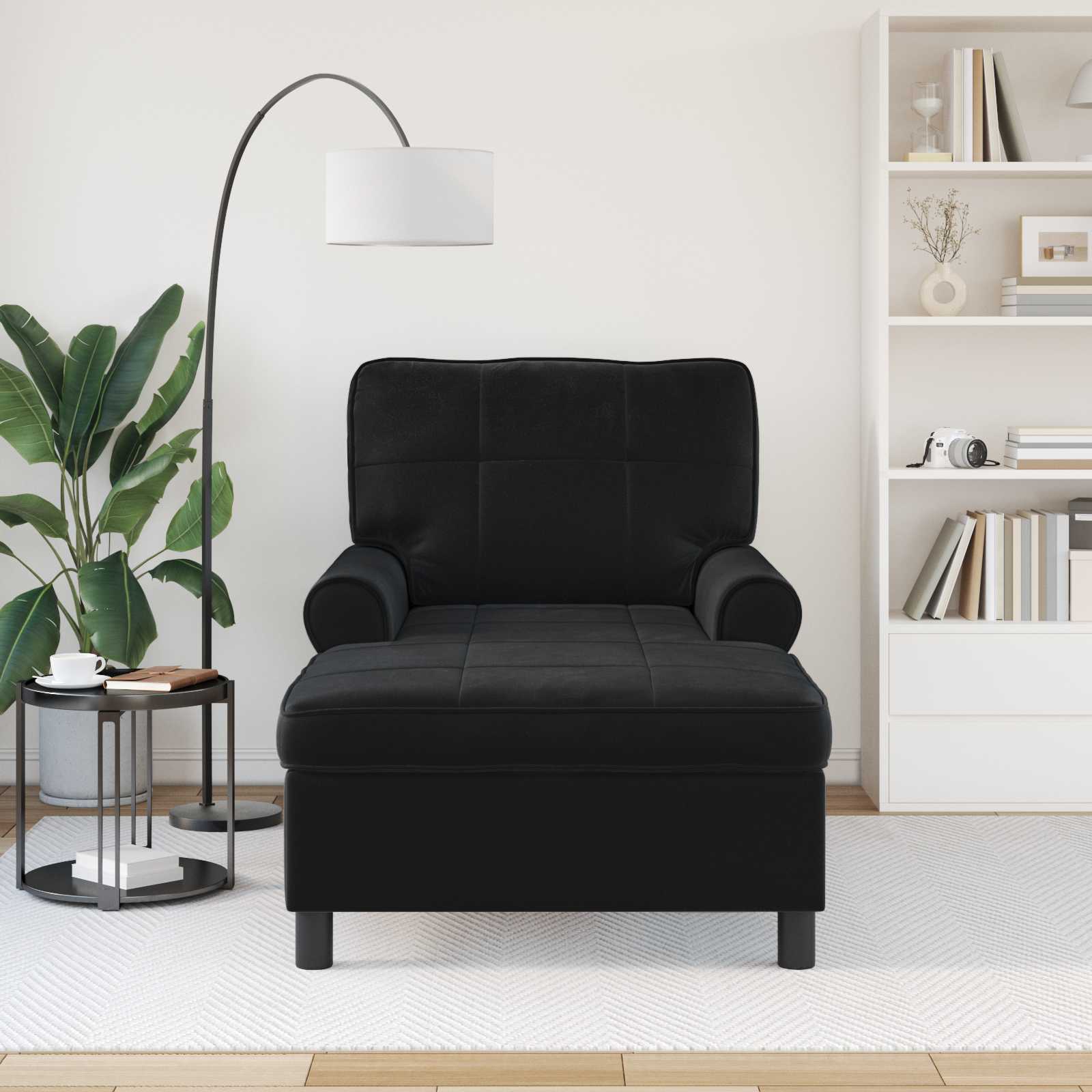 vidaXL Chaise longue Noir Velours 91 x 157 x 91 cm