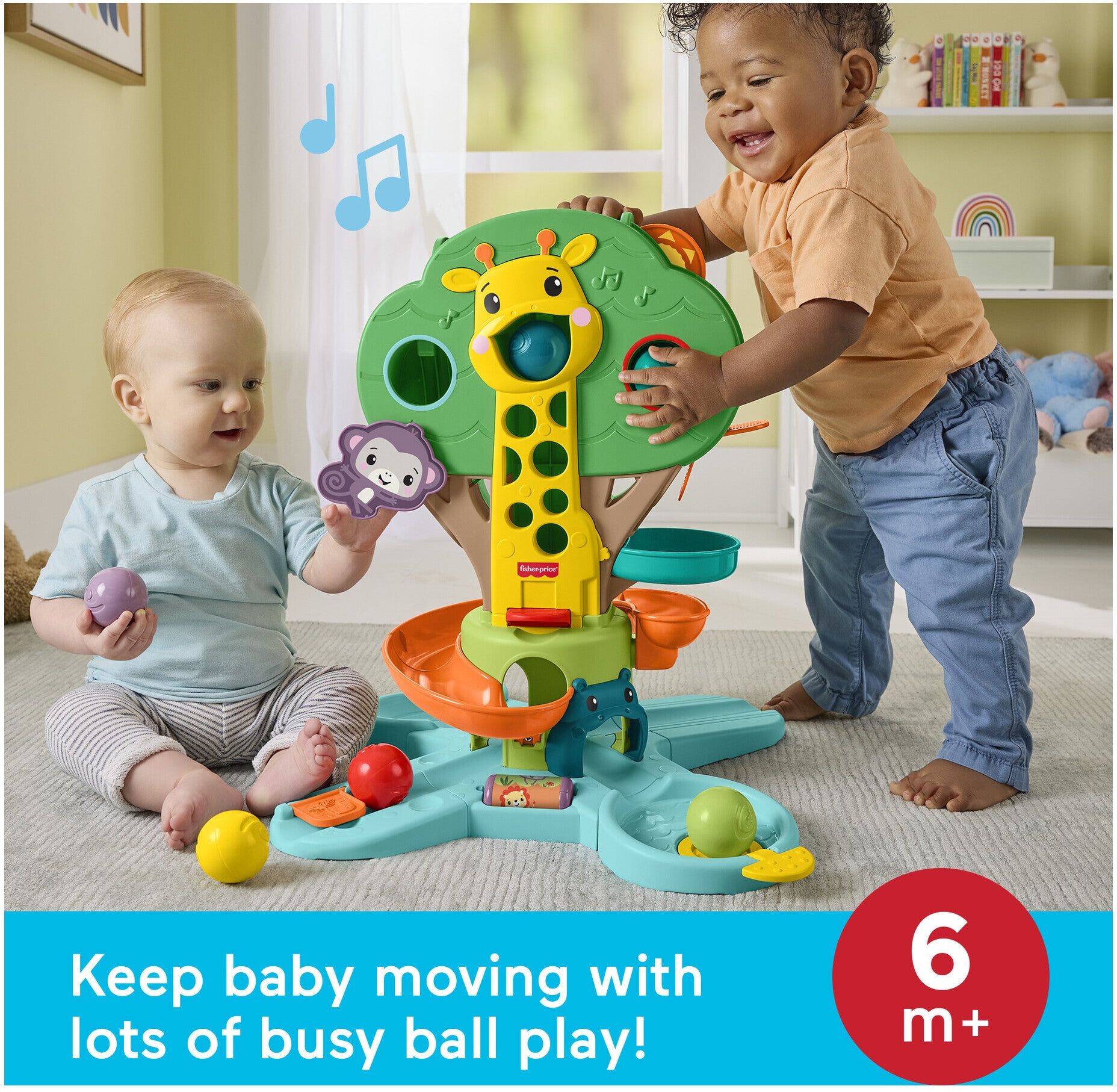 Mattel Fisher-Price Sit-To-Stand Jungle Tree Musical Ball Drop Activity Centre for Babies - 6 Balls - Colourful