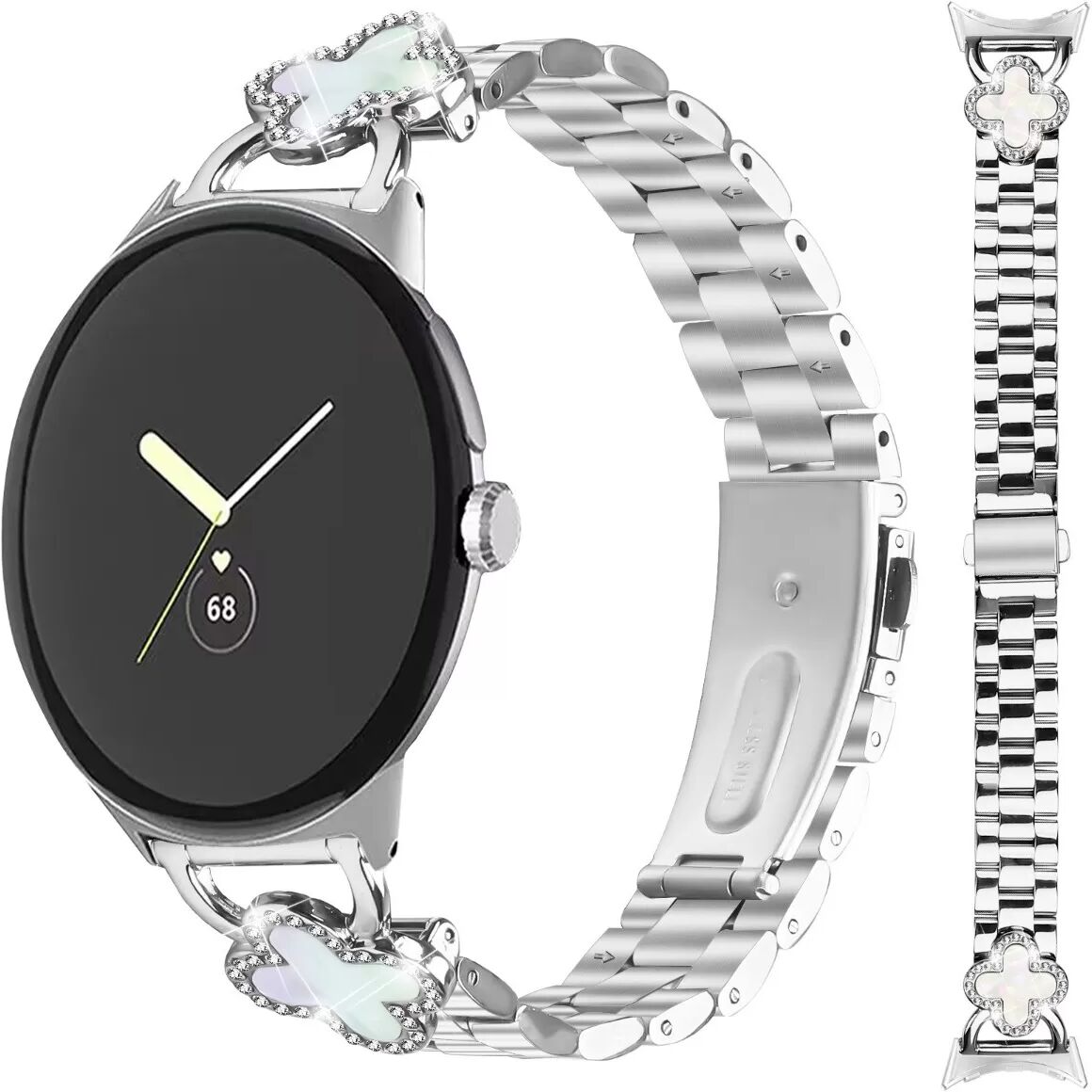 INF Kleeblatt-Charm Edelstahl Uhrenarmband kompatibel mit Google Pixel - Silber