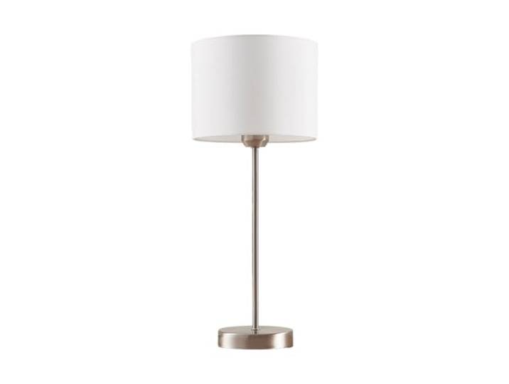 Lindby Tischlampe, Tischleuchte Stoffschirm weiß Nachttischlampe Stoffschirmlampe 1x E27 max. 60W ohne Leuchtmittel Schlafzimmerlampe