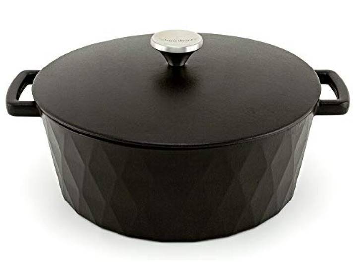 HearthStone Cookware - Emaillierter Gusseisen-Diamant-Topf, mattschwarz, 28 cm, 6,9 l, für alle Oberflächen, einschließlich Induktion und Backofen.