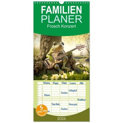 Familienplaner 2026 - Frosch Konzert mit 5 Spalten (Wandkalender, 21 x 45 cm) CALVENDO