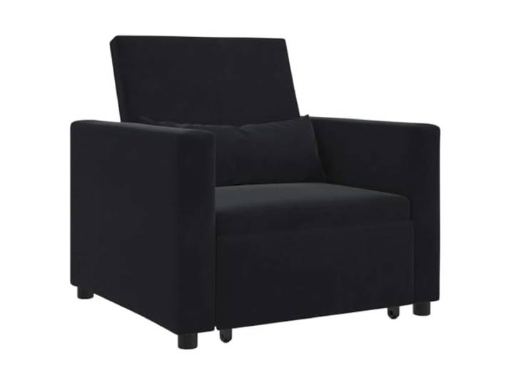 NLQMSU Schlafsofa, ausziehbar, einfach, mit Rädern, Schwarz, Velours, 3-in Verstellbare Rückenlehne, praktische Räder, moderner Stil, pflegeleicht, weicher Samt, klares Design