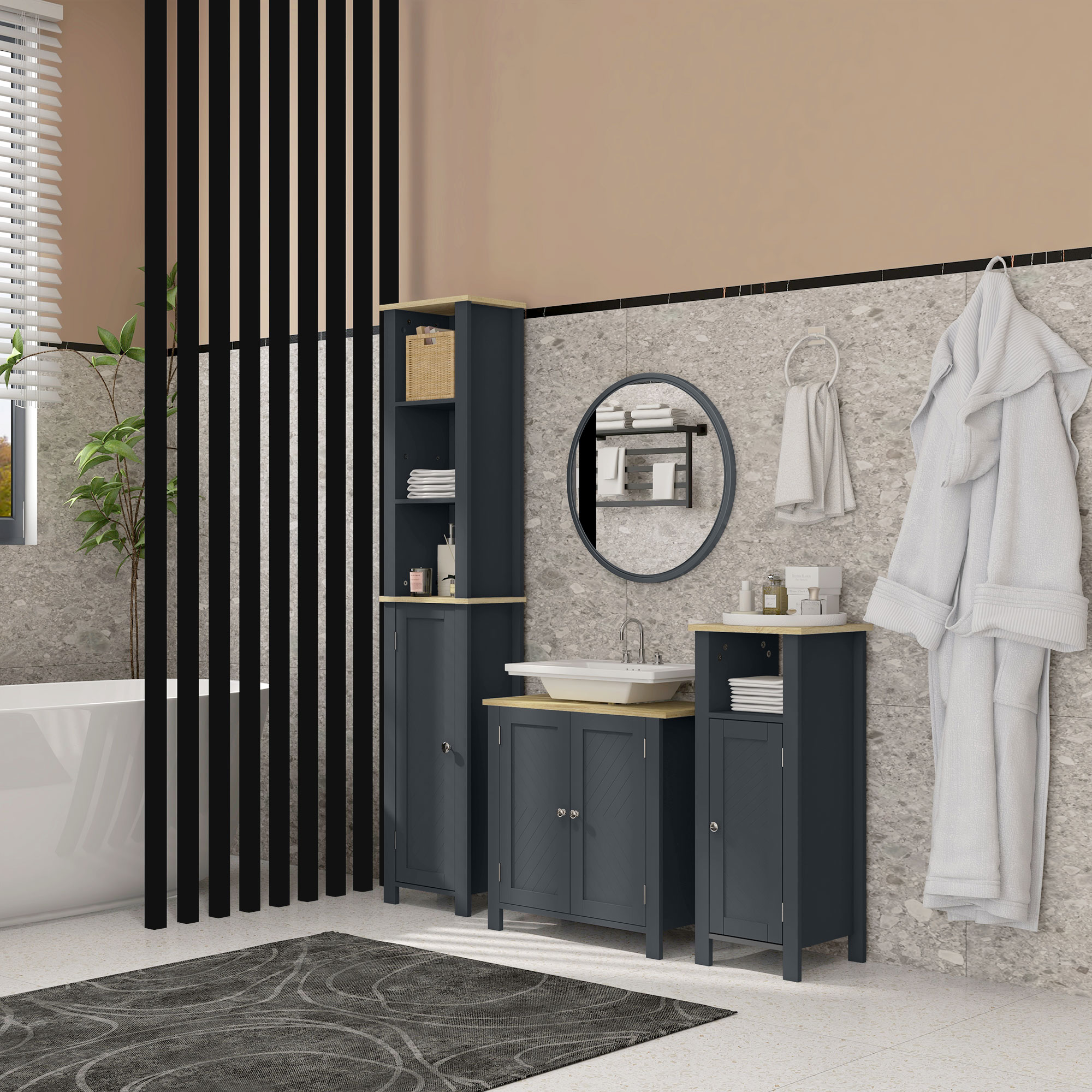 Kleankin Mobiletto Bagno Sottolavabo con Armatietto a 2 Ante e Ripiano Interno Regolabile, Grigio, 60x30x60cm   Aosom