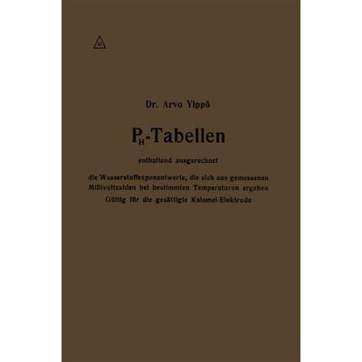 PH-Tabellen enthaltend ausgerechnet die Wasserstoffexponentwerte, die sich aus gemessenen Millivoltzahlen bei bestimmten Temperaturen ergeben,