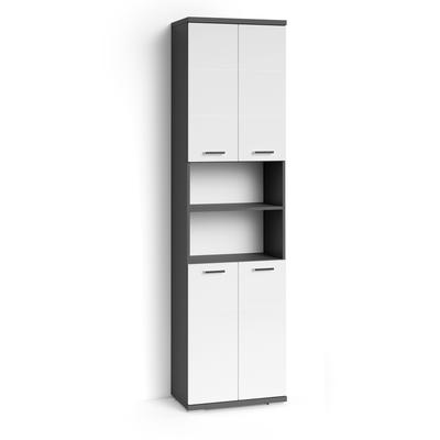 Hochschrank BYLIVING "Nebraska", grau (anthrazit, hochglanz weiß), B:50cm H:192cm T:31,5cm, FSC-zertifizierter Holzwerkstoff, MDF, Schränke, Hochschrank, Breite 50 cm, Badezimmerschrank mit Metallgriffen, viel Stauraum