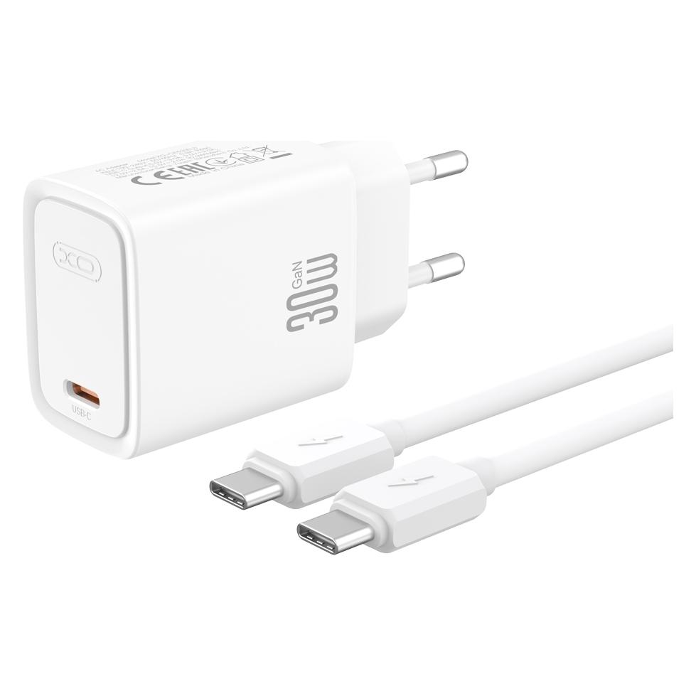 xO Steckdosenladegerät CE53 PD 30 W, 1x USB-C (weiss) + USB-C-zu-USB-C-Kabel (30 W, 1 Port) (77389461)