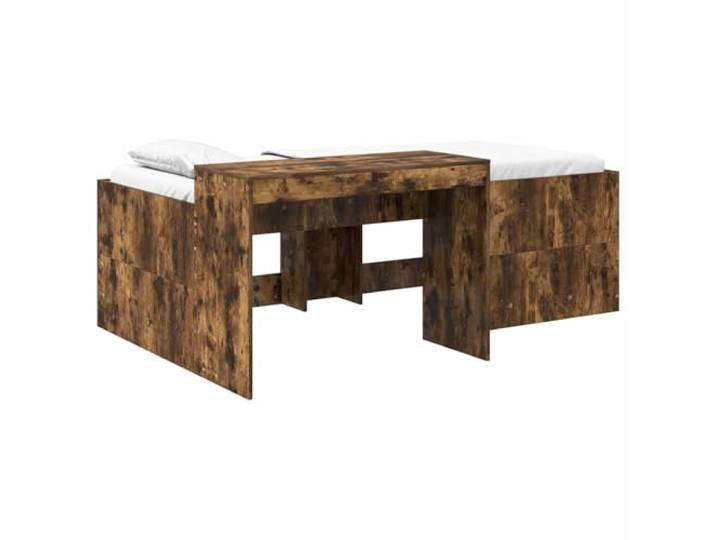 PUGYNBK Hochbett mit Schreibtisch Eiche rauchfarben Aufwändiges Holz, Lattenrost, einfache Montage, modernes Design für Schlafzimmer