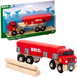BRIO Spielzeugeisenbahn-Zubehör World 33657, Holztransporter mit 3 Baumstämmen, aus Holz