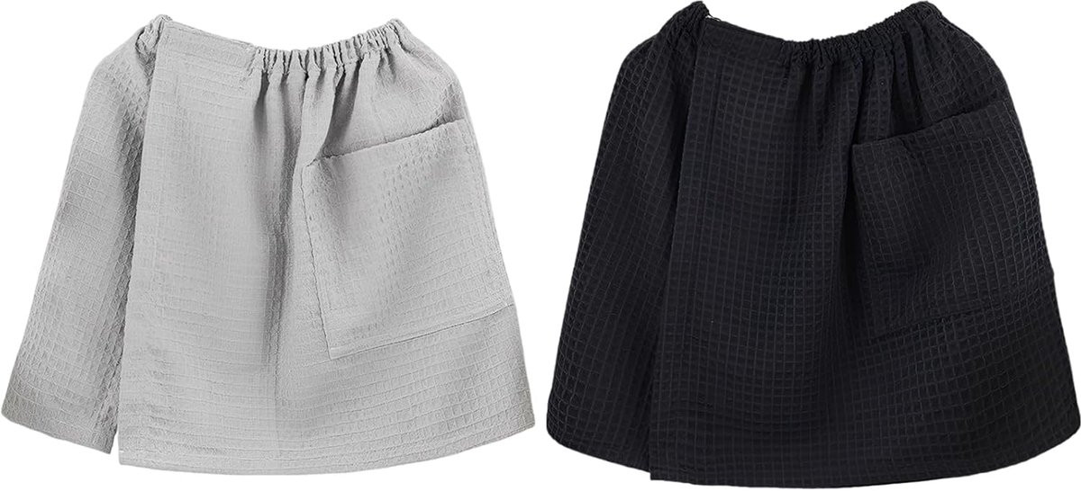 Set van 2 badhanddoek wraps in wafelweefsel - Douche kilt - Lichtgrijs wit