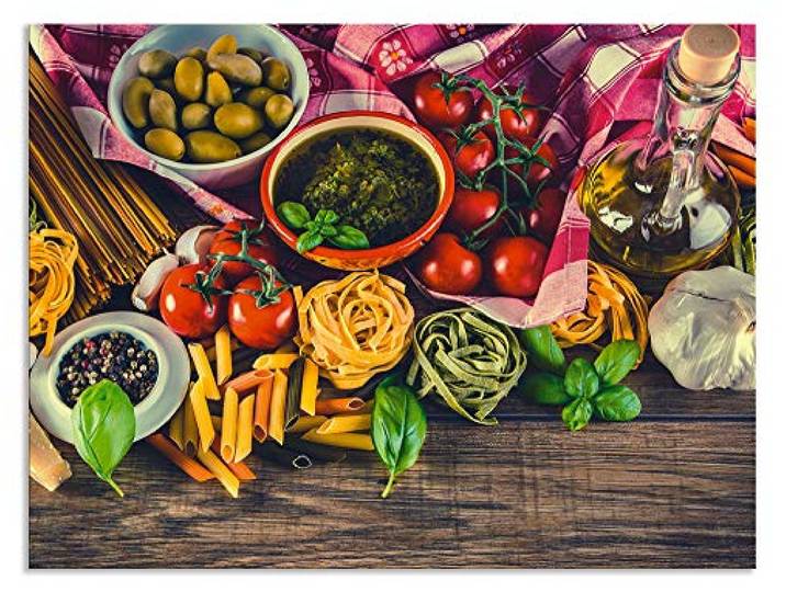 ARTland Spritzschutz Küchenrückwand aus Alu für Küche Herd Spüle 80x60 cm (BxH) mit Motiv Essen Lebensmittel Italien Pasta Gemüse Tomaten Mediterran S7SL