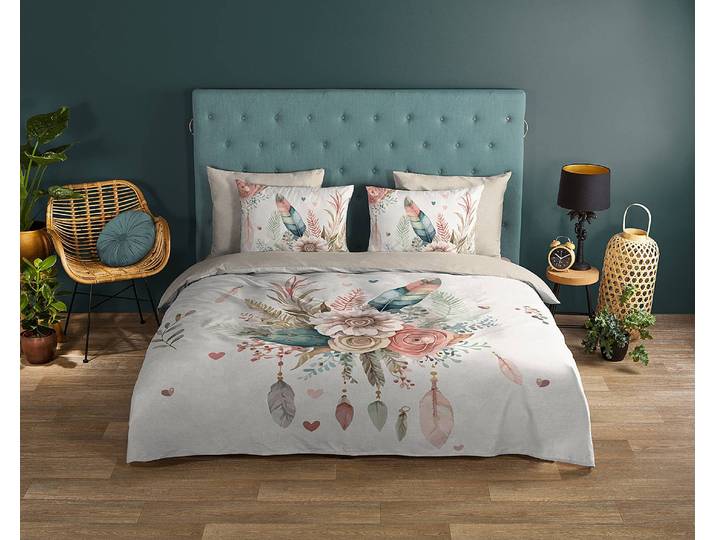 Renforcé Bettwäsche Videl 200 x 200/220 cm + 2 Kissen 70 x 60 cm Beige/Ecru