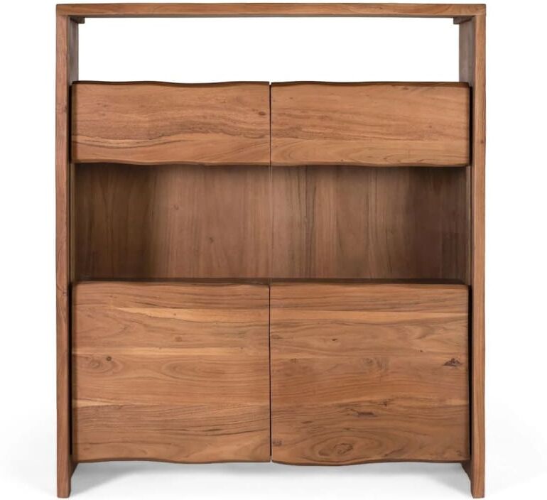 GINER Y COLOMER Buffet en bois d acacia massif, design naturel et vitré Marron 130x147x45cm