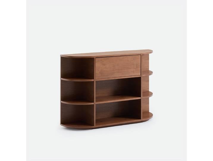 LA REDOUTE Console en plaqué noyer, 1 porte à abattant, 8 niches, MADDY Marron Noyer