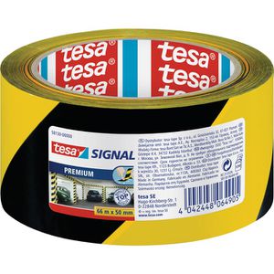 Tesa Warnband Signal Premium, Markierungsband, selbstklebend, gelb / schwarz, 50mm x 66m
