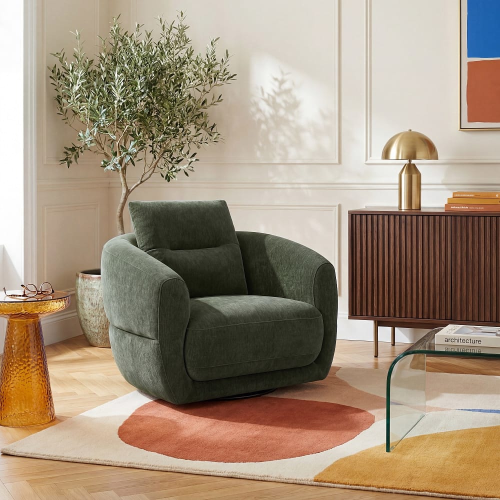 Habitat Fauteuil pivotant en tissu - vert sapin Vert 105x87x94cm