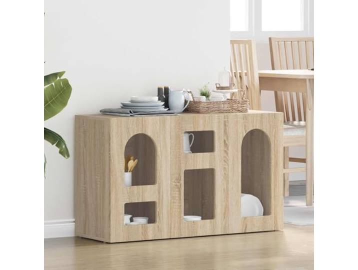 HEFZGDB Sideboard Sonoma-Eiche aus Holzwerkstoff für Wohnzimmer, Modernes Sideboard mit Regalböden für Esszimmer, Funktionales mit Aufbewahrung und Easy-Clean Oberfläche