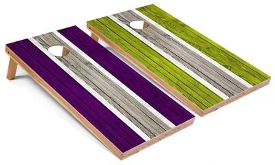 Skip's Garage Purple and Lime Striped Regulation 2x4 Cornhole Board Set
