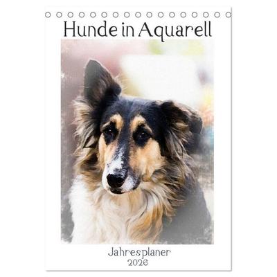 Hunde in Aquarell - Jahresplaner (Tischkalender 2026 DIN A5 hoch), CALVENDO Monatskalender