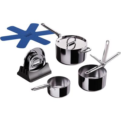Pfannen-Set JOSEPH JOSEPH "Space Steel 3-teiliges Edelstahlpfannenset mit einklappbaren Griffen", silber (stainless steel), B:0cm H:0cm L:0cm, Pfannen