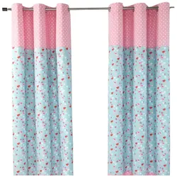 ÖSENVORHANG Vögel & Blumen blickdicht 2er-Set, 137/228 cm